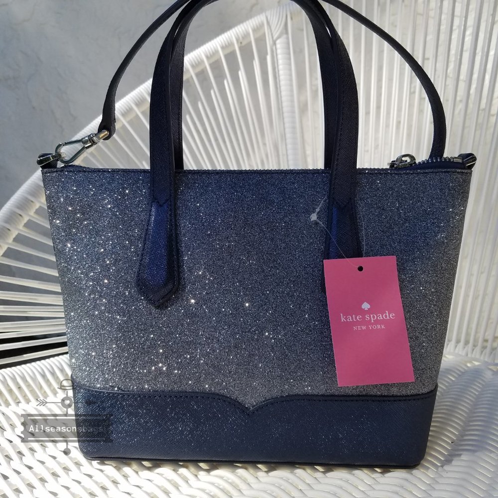 kate Spade SMALL Lola Satchel Dusk Navy Glitter - Picture 5 of 10